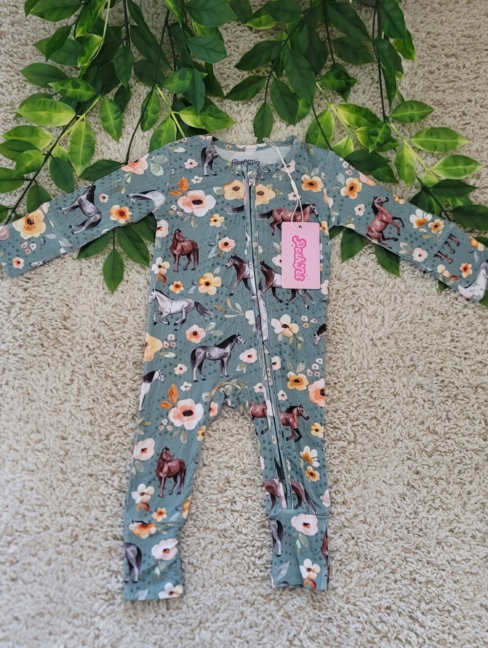 Baby Girl Horses & Flowers Sleeper (6-9 Months)